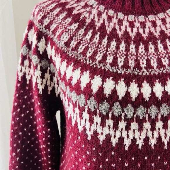 Eddie Bauer Burgundy Red & White Fair Isle Wool Blend Cozy Soft Sweater - Medium - Picture 3 of 9